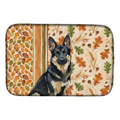 Caroline's Treasures Black And Tan German Shepherd Heirloom Fall Dish Drying Mat In Natural
