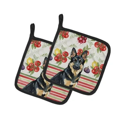 Caroline's Treasures Black And Tan German Shepherd Vegetables Pair Of Pot Holders In Multicolor