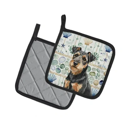 Caroline's Treasures Black And Tan Lakeland Terrier Coastal Sea Glass Pair Of Pot Holders In Multicolor