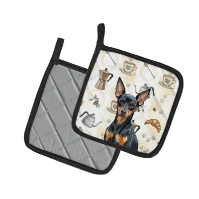 Caroline's Treasures Black And Tan Miniature Pinscher Coffee Bar Pair Of Pot Holders In Multicolor