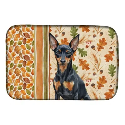 Caroline's Treasures Black And Tan Miniature Pinscher Heirloom Fall Dish Drying Mat In Natural