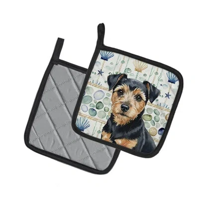 Caroline's Treasures Black And Tan Norfolk Terrier Coastal Sea Glass Pair Of Pot Holders In Multicolor
