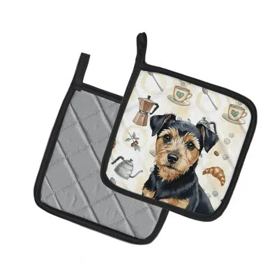Caroline's Treasures Black And Tan Norfolk Terrier Coffee Bar Pair Of Pot Holders In Multicolor
