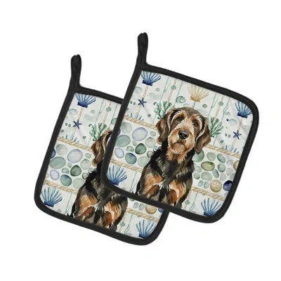 Caroline's Treasures Black And Tan Otterhound Coastal Sea Glass Pair Of Pot Holders In Multicolor