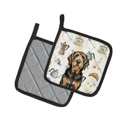 Caroline's Treasures Black And Tan Otterhound Coffee Bar Pair Of Pot Holders In Multicolor