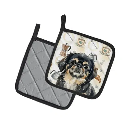 Caroline's Treasures Black And Tan Pekingese Coffee Bar Pair Of Pot Holders In Multicolor