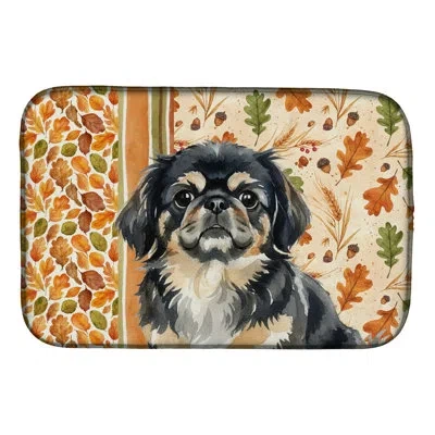 Caroline's Treasures Black And Tan Pekingese Heirloom Fall Dish Drying Mat In Natural