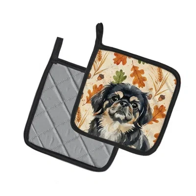 Caroline's Treasures Black And Tan Pekingese Heirloom Fall Pair Of Pot Holders In Multicolor