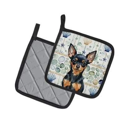Caroline's Treasures Black And Tan Russian Toy Coastal Sea Glass Pair Of Pot Holders In Multicolor