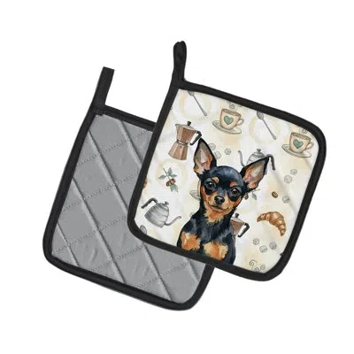Caroline's Treasures Black And Tan Russian Toy Coffee Bar Pair Of Pot Holders In Multicolor