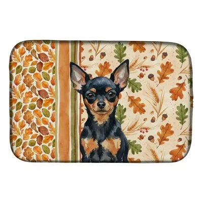 Caroline's Treasures Black And Tan Russian Toy Heirloom Fall Dish Drying Mat In Natural