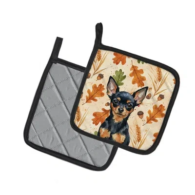 Caroline's Treasures Black And Tan Russian Toy Heirloom Fall Pair Of Pot Holders In Multicolor