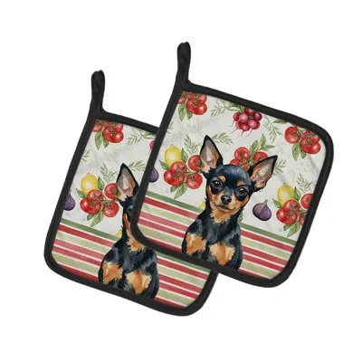 Caroline's Treasures Black And Tan Russian Toy Vegetables Pair Of Pot Holders In Multicolor