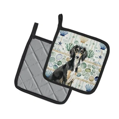 Caroline's Treasures Black And Tan Saluki Coastal Sea Glass Pair Of Pot Holders In Multicolor