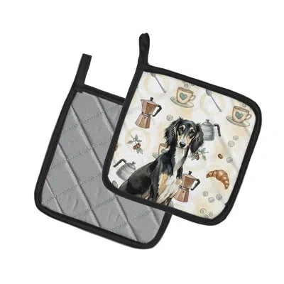 Caroline's Treasures Black And Tan Saluki Coffee Bar Pair Of Pot Holders In Multicolor