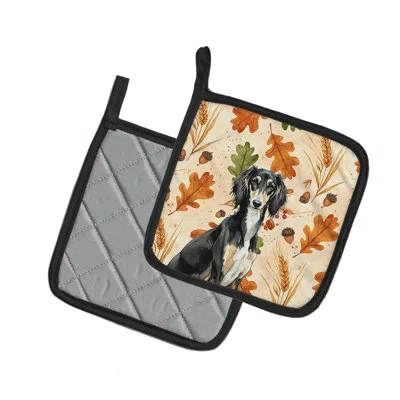 Caroline's Treasures Black And Tan Saluki Heirloom Fall Pair Of Pot Holders In Multicolor