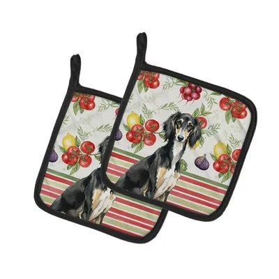 Caroline's Treasures Black And Tan Saluki Vegetables Pair Of Pot Holders In Multicolor