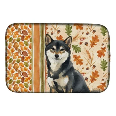 Caroline's Treasures Black And Tan Shiba Inu Heirloom Fall Dish Drying Mat In Natural