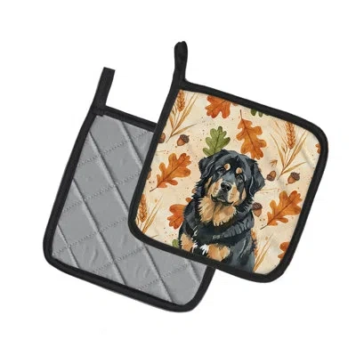 Caroline's Treasures Black And Tan Tibetan Mastiff Heirloom Fall Pair Of Pot Holders In Multicolor