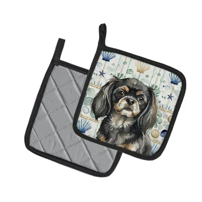 Caroline's Treasures Black And Tan Tibetan Spaniel Coastal Sea Glass Pair Of Pot Holders In Multicolor