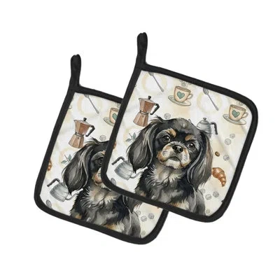 Caroline's Treasures Black And Tan Tibetan Spaniel Coffee Bar Pair Of Pot Holders In Multicolor