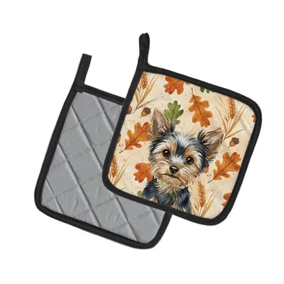 Caroline's Treasures Black And Tan Yorkshire Terrier Heirloom Fall Pair Of Pot Holders In Multicolor