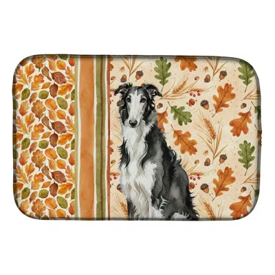Caroline's Treasures Black And White Borzoi Heirloom Fall Dish Drying Mat In Natural