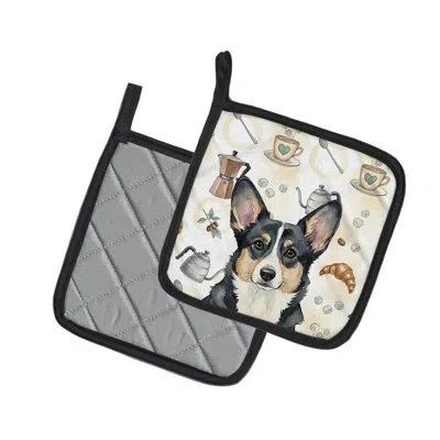 Caroline's Treasures Black And White Cardigan Welsh Corgi Coffee Bar Pair Of Pot Holders In Multicolor
