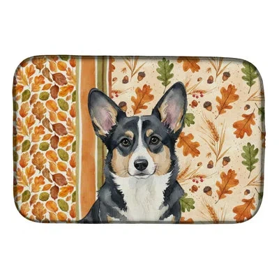 Caroline's Treasures Black And White Cardigan Welsh Corgi Heirloom Fall Dish Drying Mat In Natural