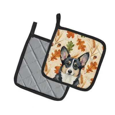 Caroline's Treasures Black And White Cardigan Welsh Corgi Heirloom Fall Pair Of Pot Holders In Multicolor