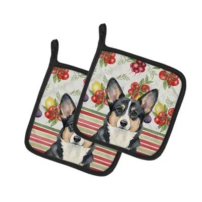 Caroline's Treasures Black And White Cardigan Welsh Corgi Vegetables Pair Of Pot Holders In Multicolor