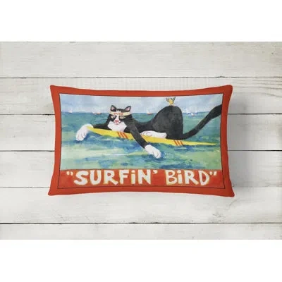 Caroline's Treasures Black And White Cat Surfin Bird Indoor/outdoor Throw Pillow