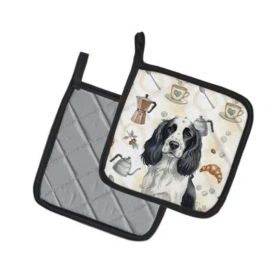 Caroline's Treasures Black And White English Springer Spaniel Coffee Bar Pair Of Pot Holders In Multicolor