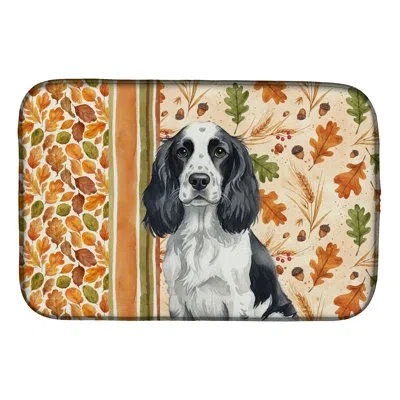 Caroline's Treasures Black And White English Springer Spaniel Heirloom Fall Dish Drying Mat In Natural