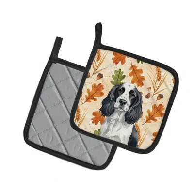 Caroline's Treasures Black And White English Springer Spaniel Heirloom Fall Pair Of Pot Holders In Multicolor
