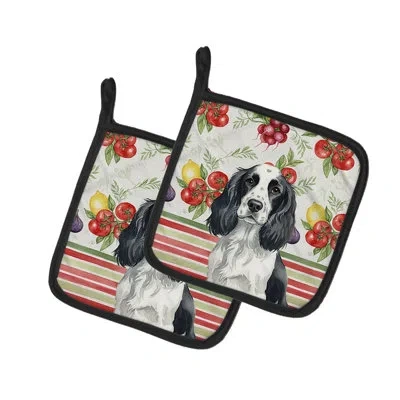 Caroline's Treasures Black And White English Springer Spaniel Vegetables Pair Of Pot Holders In Multicolor