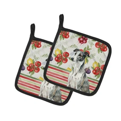 Caroline's Treasures Black And White Greyhound Vegetables Pair Of Pot Holders In Multicolor