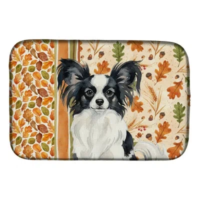 Caroline's Treasures Black And White Papillon Heirloom Fall Dish Drying Mat In Natural