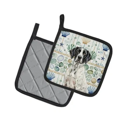 Caroline's Treasures Black And White Pointer Coastal Sea Glass Pair Of Pot Holders In Multicolor