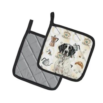 Caroline's Treasures Black And White Pointer Coffee Bar Pair Of Pot Holders In Multicolor