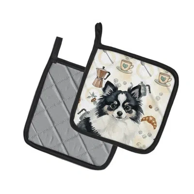 Caroline's Treasures Black And White Pomeranian Coffee Bar Pair Of Pot Holders In Multicolor