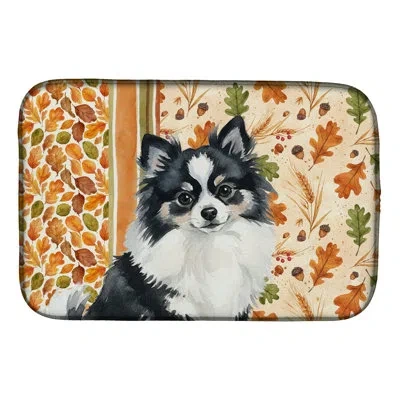 Caroline's Treasures Black And White Pomeranian Heirloom Fall Dish Drying Mat In Natural