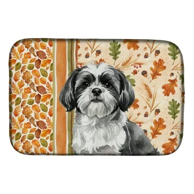 Caroline's Treasures Black And White Shih Tzu Heirloom Fall Dish Drying Mat In Natural