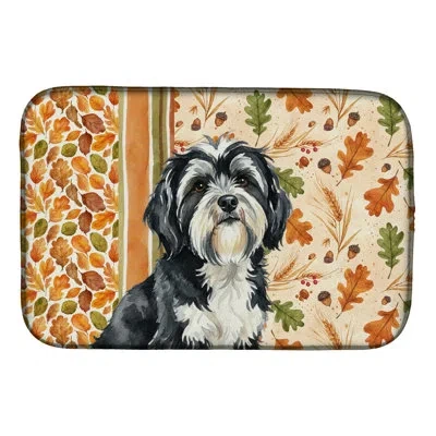 Caroline's Treasures Black And White Tibetan Terrier Heirloom Fall Dish Drying Mat In Natural