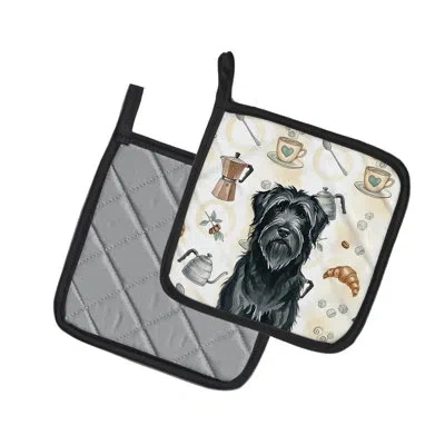 Caroline's Treasures Black Briard Coffee Bar Pair Of Pot Holders In Multicolor