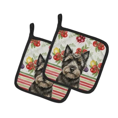 Caroline's Treasures Black Cairn Terrier Vegetables Pair Of Pot Holders In Multicolor