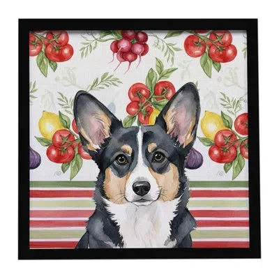 Caroline's Treasures Black Cardigan Welsh Corgi Vegetables Framed Metal Print In Multicolor