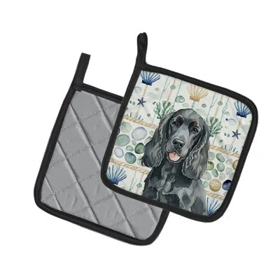 Caroline's Treasures Black Cocker Spaniel Coastal Sea Glass Pair Of Pot Holders In Multicolor