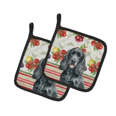 Caroline's Treasures Black Cocker Spaniel Vegetables Pair Of Pot Holders In Multicolor