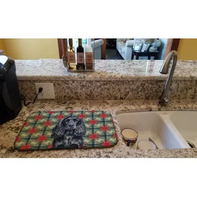 Caroline's Treasures Black English Cocker Spaniel Christmas Poinsettias Dish Drying Mat In Natural
